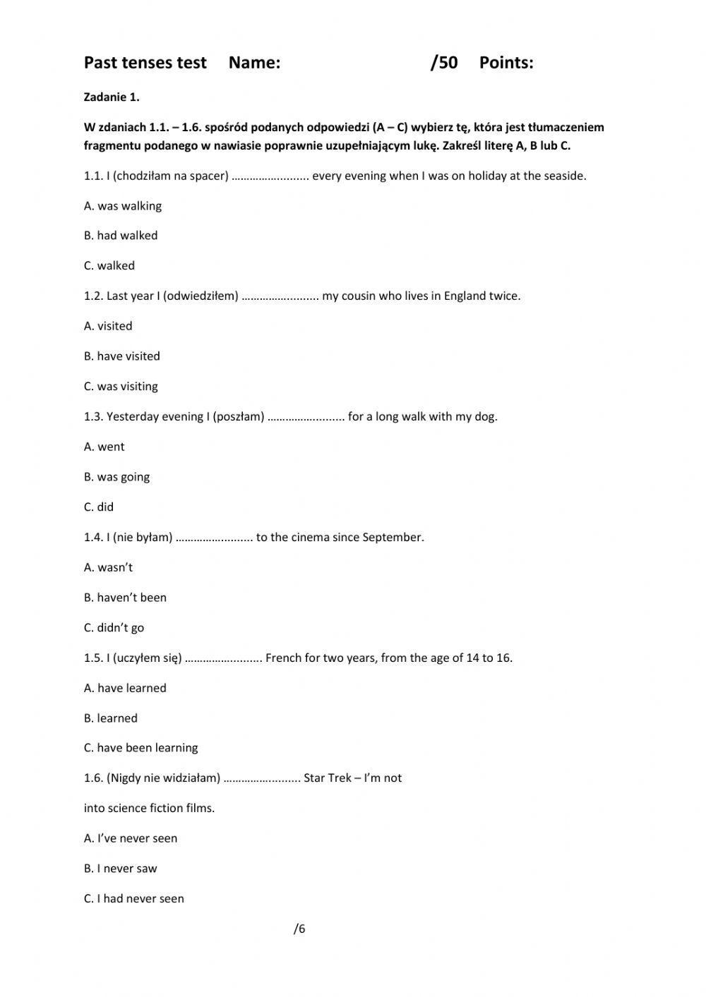 Past tenses - matura