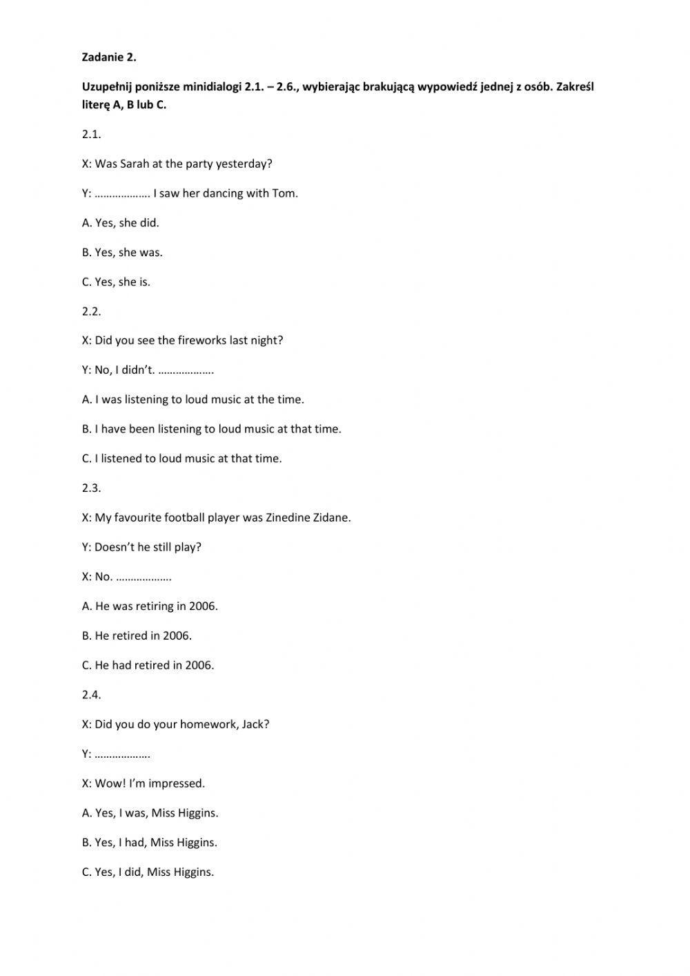 Past tenses - matura