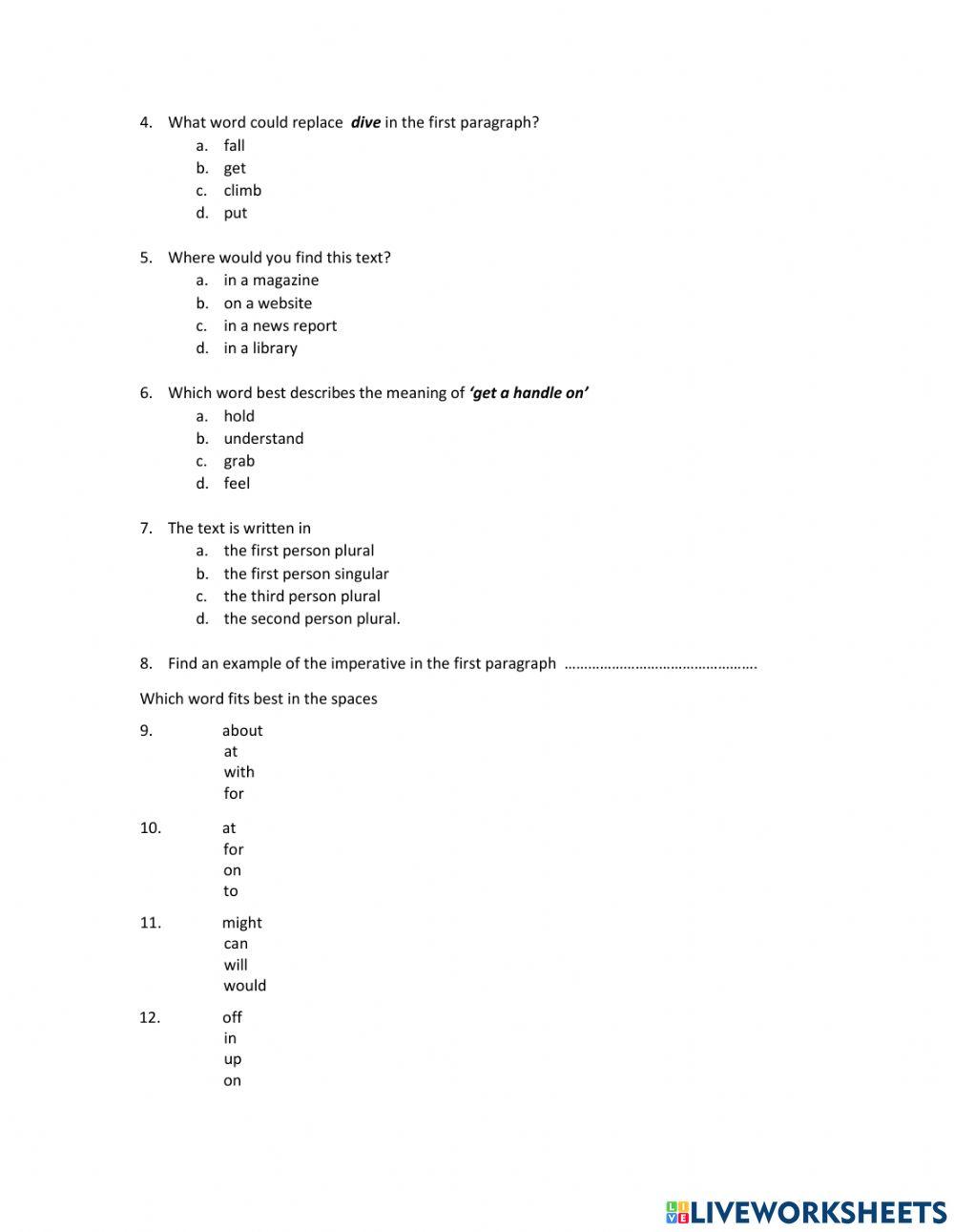 Photography L1 worksheet