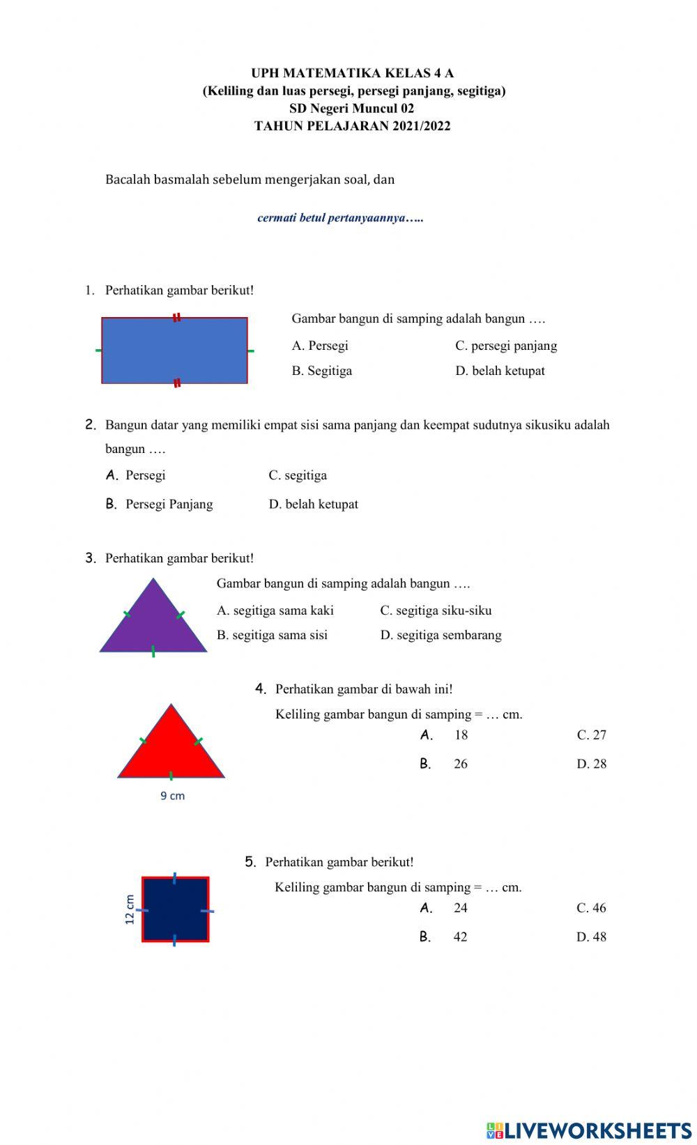 UPH Matematika Bab 2 Keliling dan luas Bangun Datar