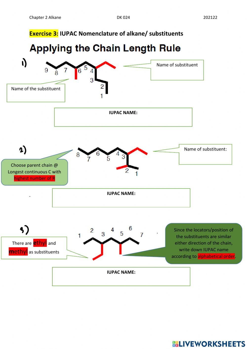 Nomenclature of alkane