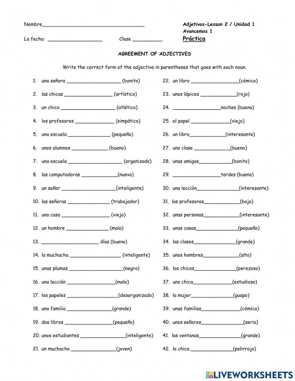 Noun adjective agreement