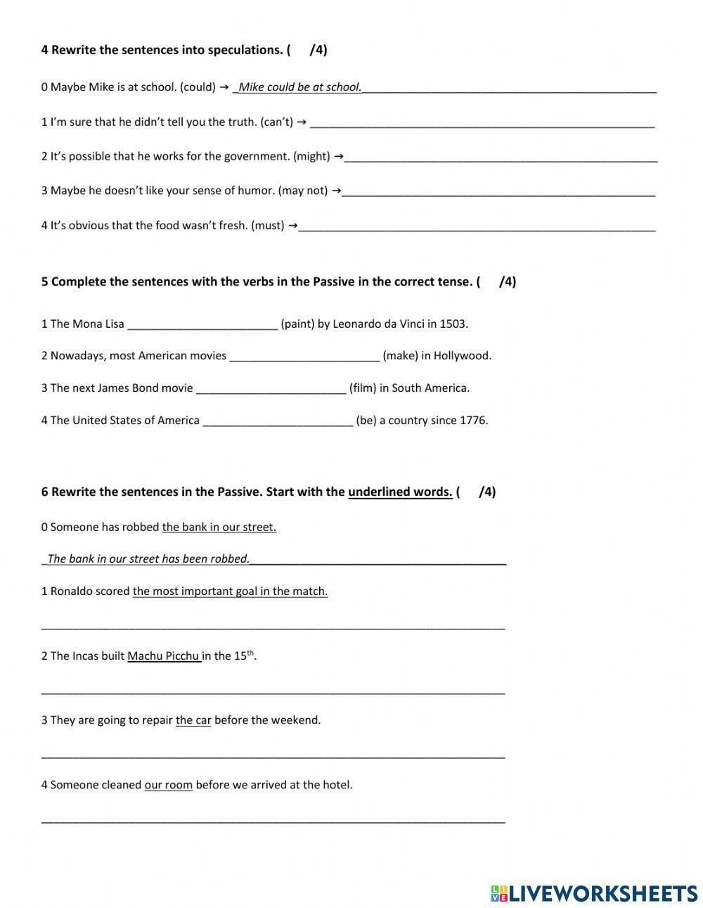 Test - Natural wonders, speculations and the passive