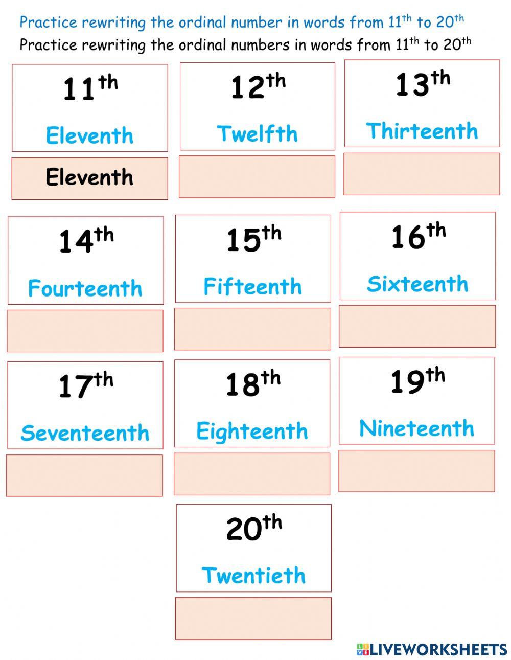Ordinal numbers 11th -20th