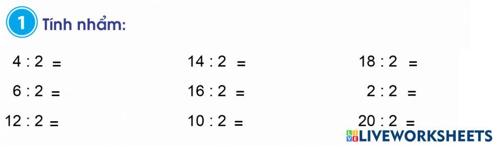 Bảng chia 2-Bài 1