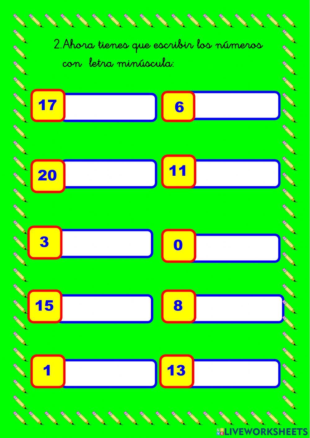 Los números del 0 al 20