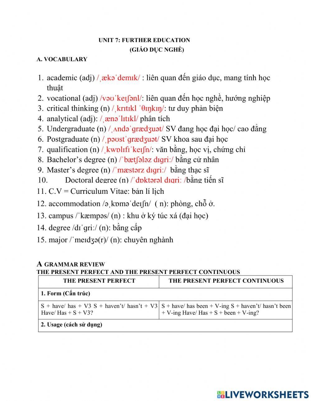 Unit 7 - Further Education