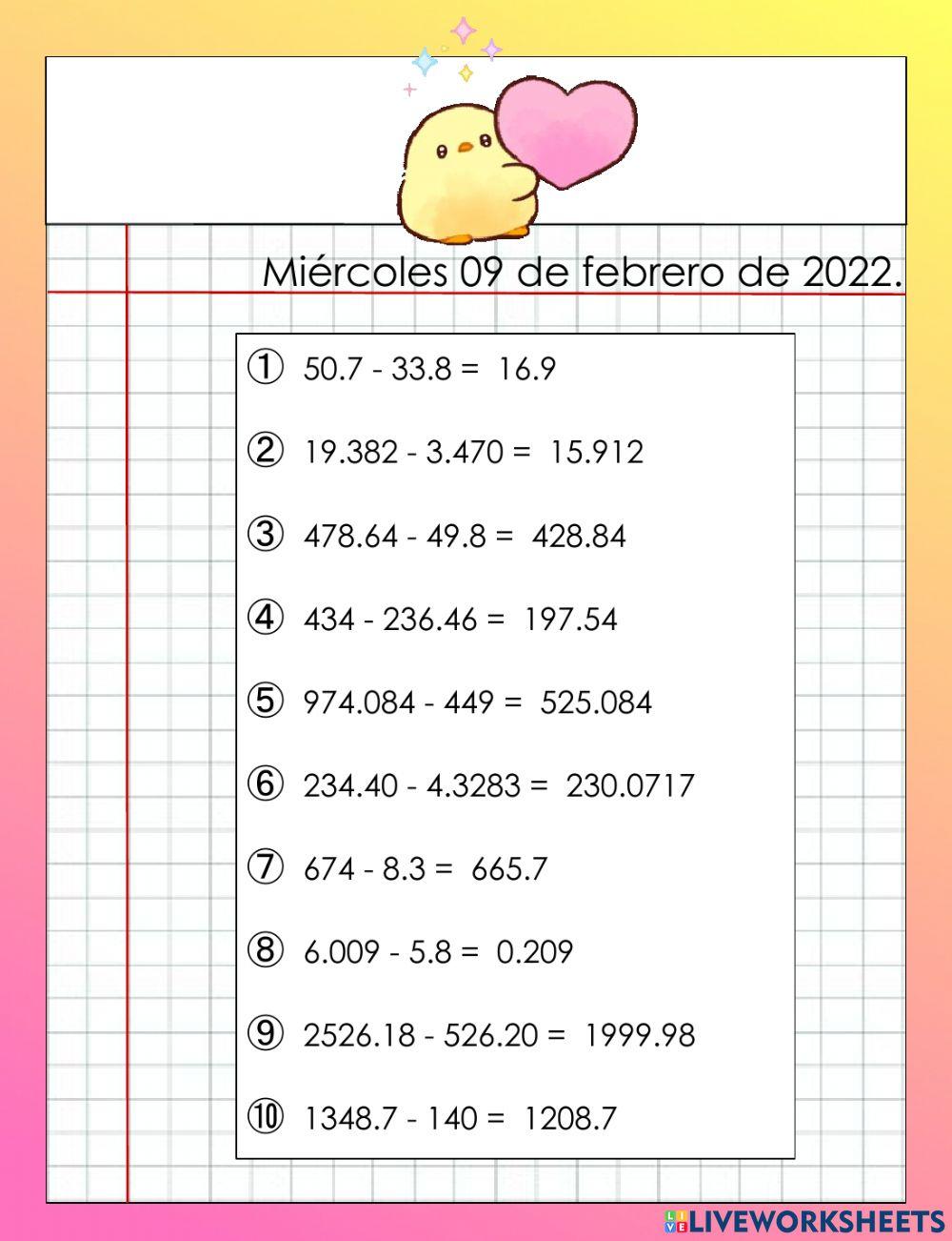 Operaciones con decimales 2.