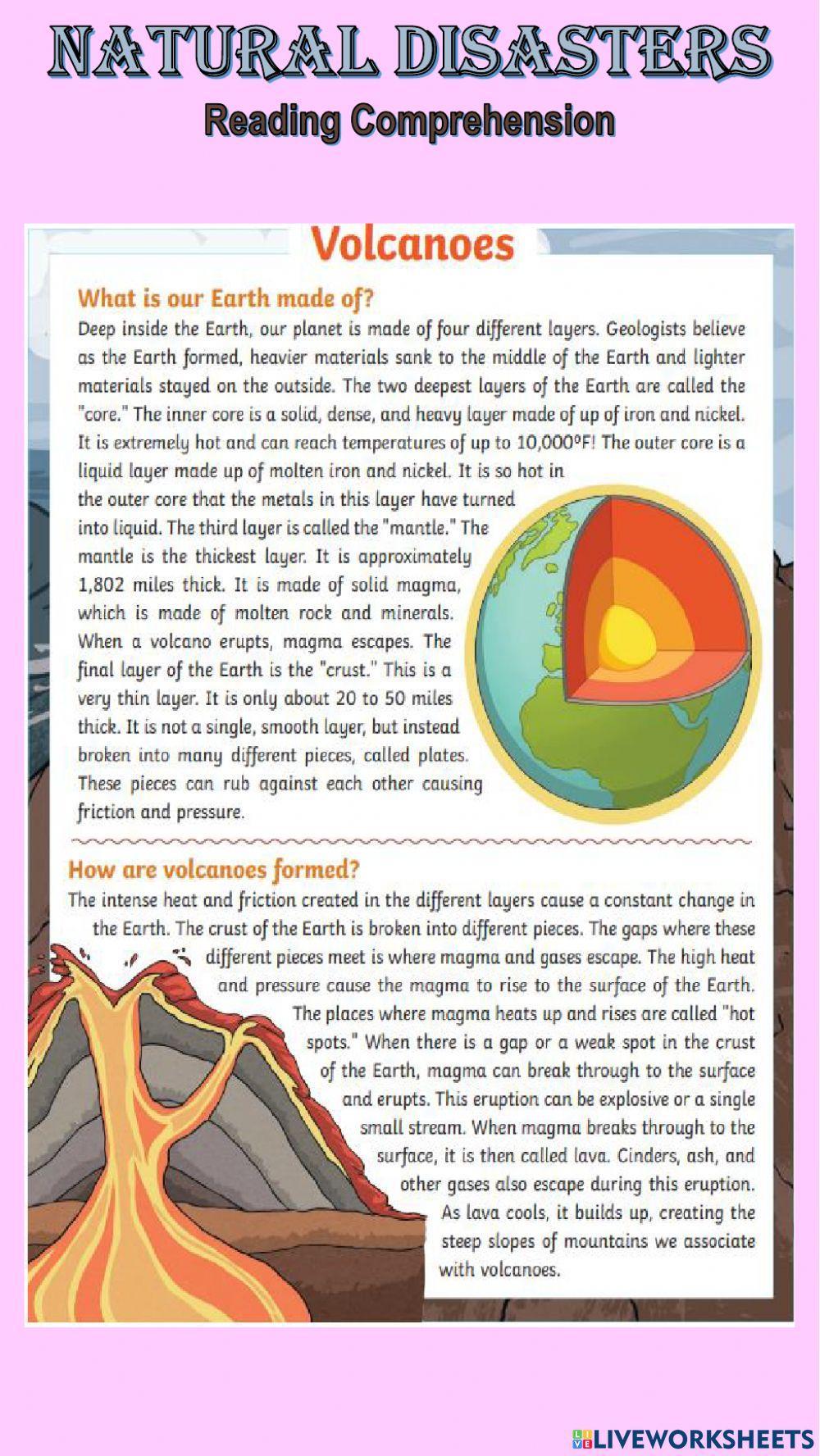 Volcanoes Reading Comprehension