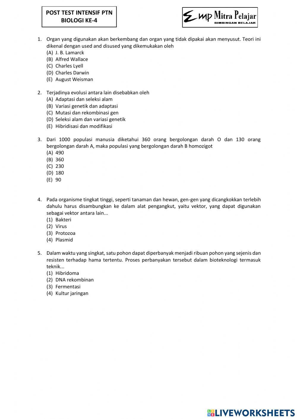 Post test intensif sbmptn biologi 4