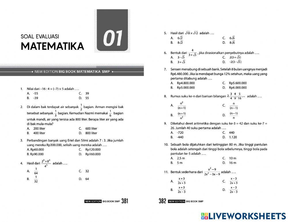 Evaluasi 1 Matematika Persiapan UN