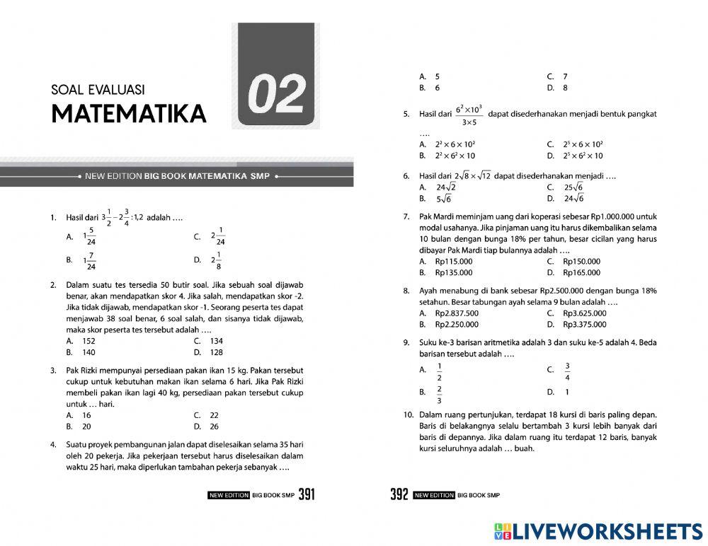Latihan matematika evaluasi 2 persiapan un-us