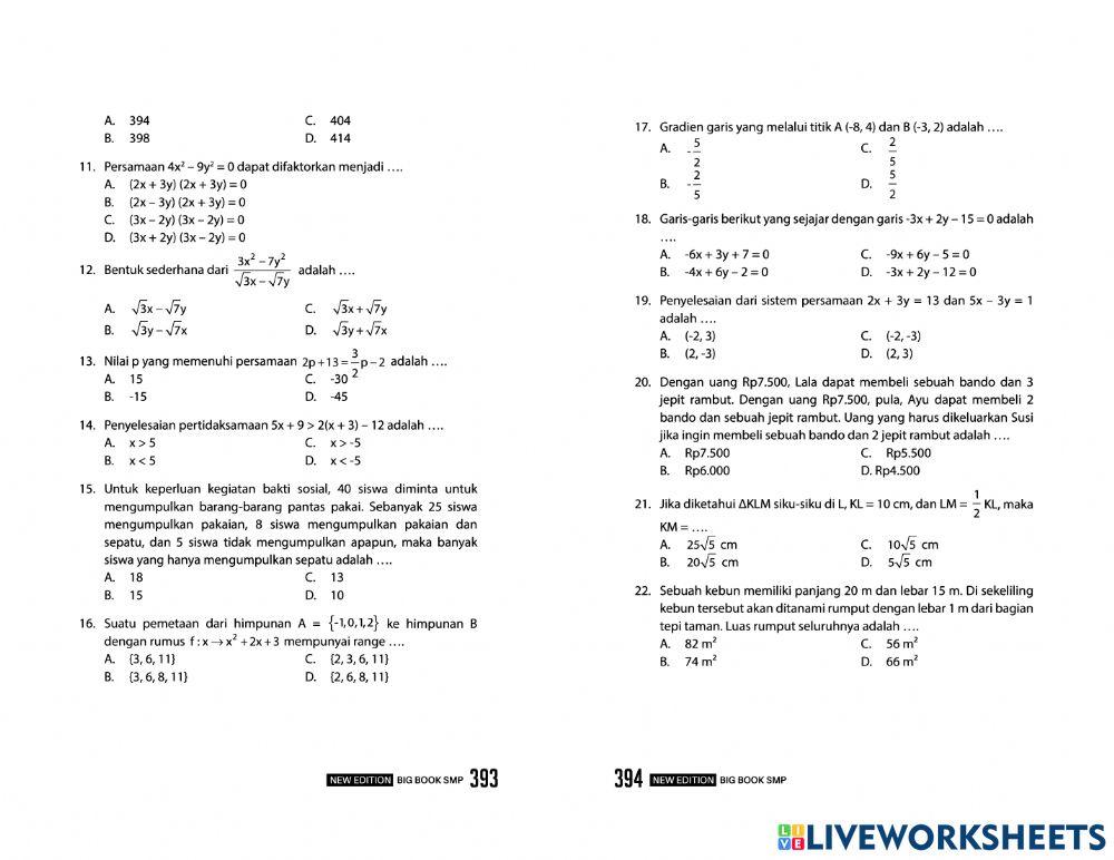 Latihan matematika evaluasi 2 persiapan un-us