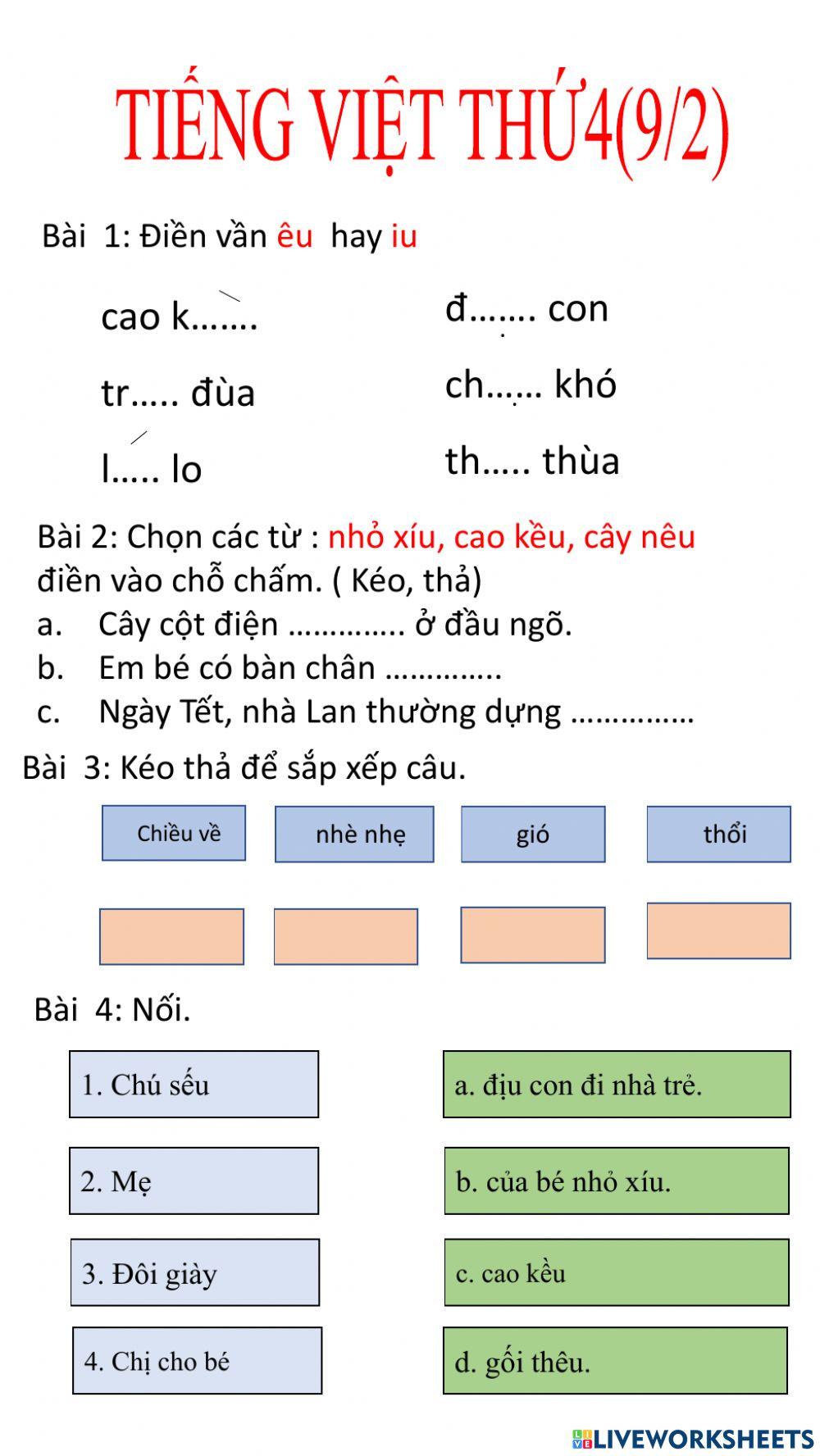 Tiếng Việt thứ 4 (9-2)