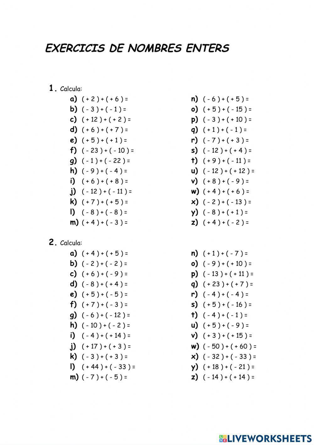 Sumes i restes amb nombres enters