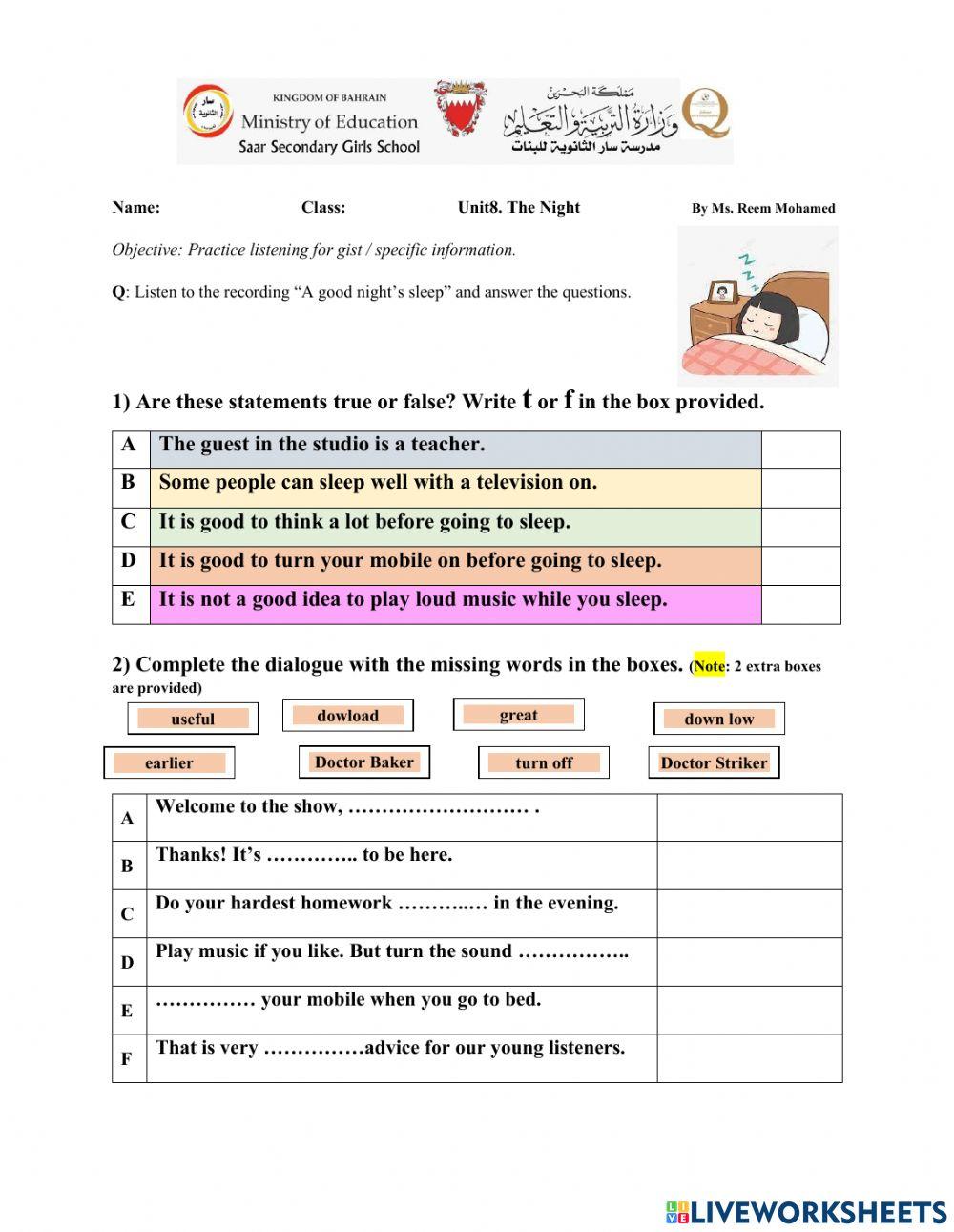 SLEEP- listening practice