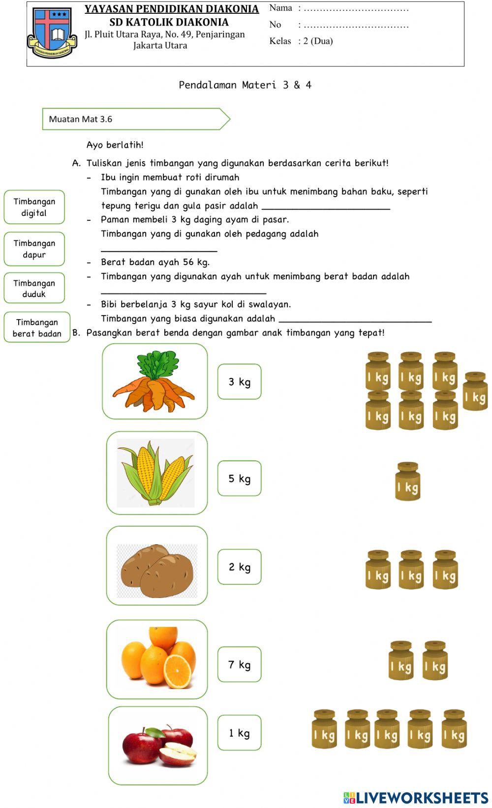 Satuan Berat Activity For Kelas 2 Live Worksheets 5197