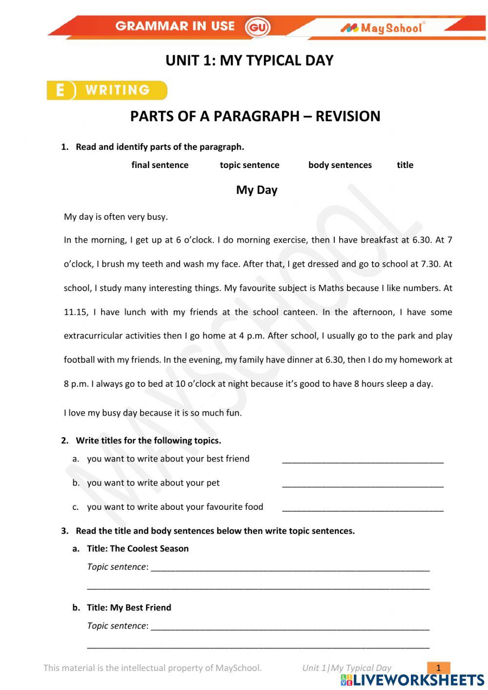 Gu u1 my typical day write online exercise for live worksheets