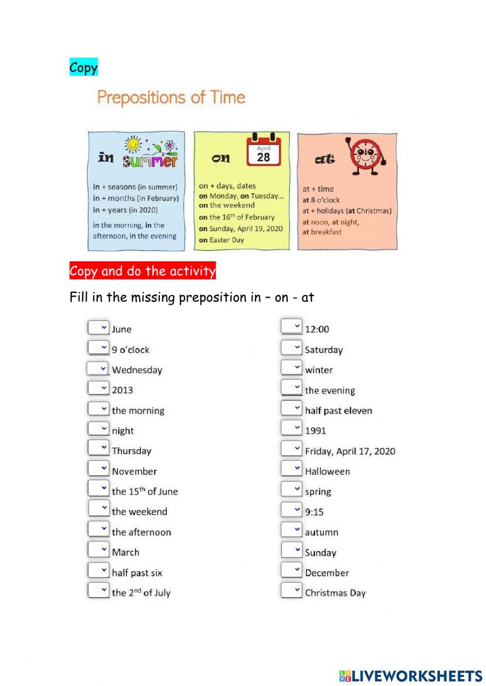 Prepositions in on at
