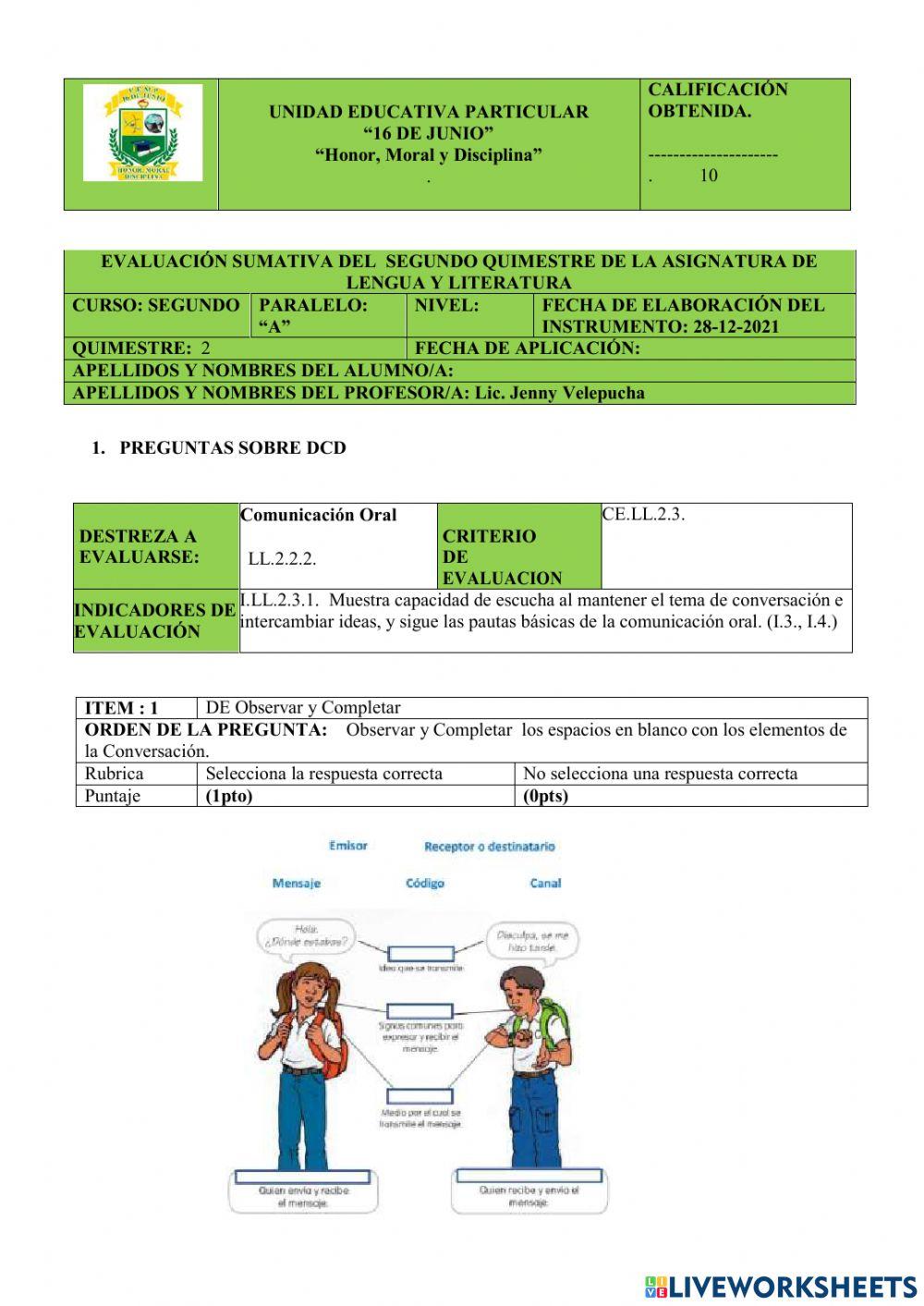 Evaluación quimestral
