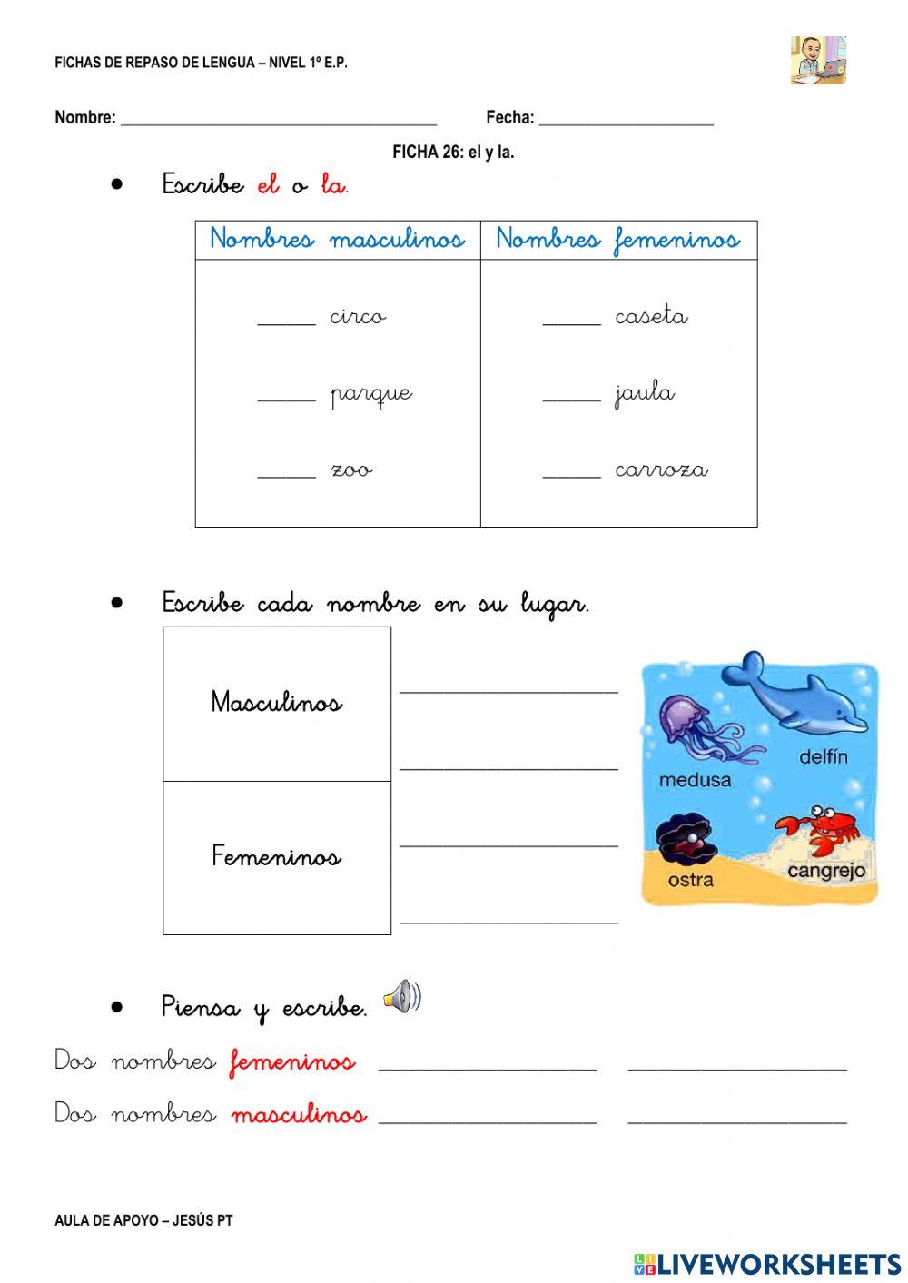 Ficha Lengua 26-1EP-Masculino y femenino