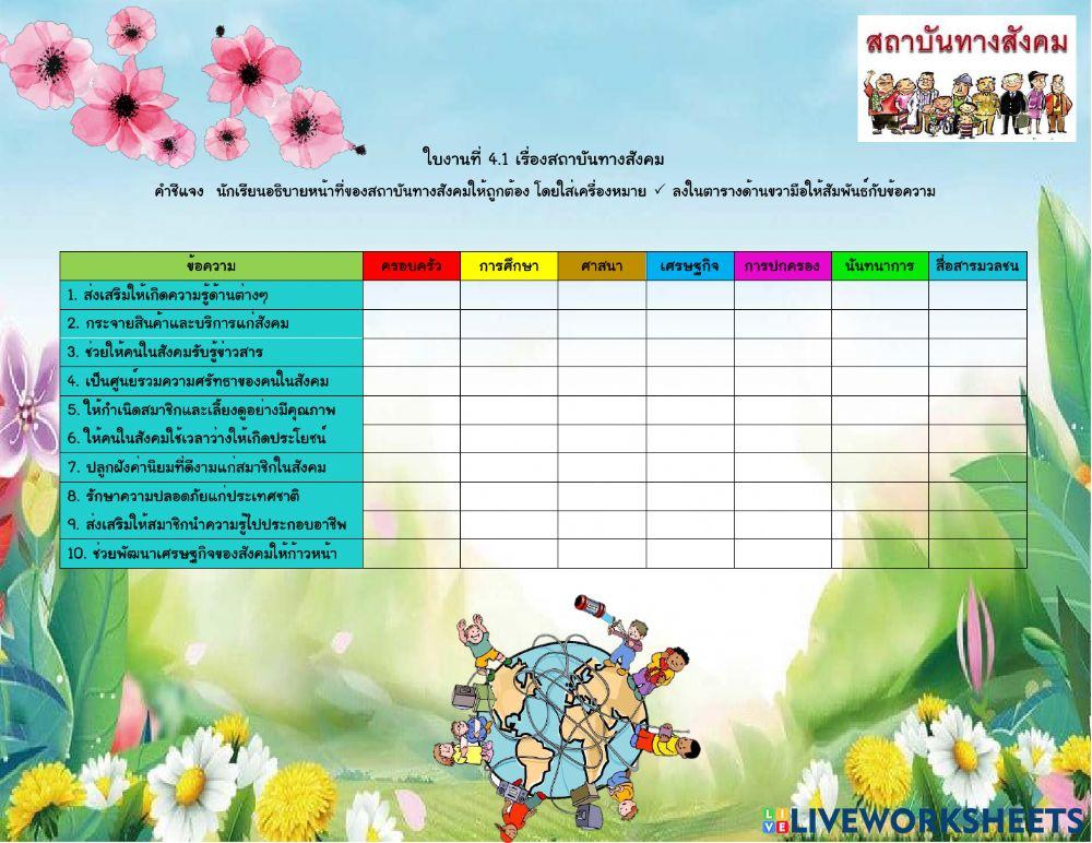 ใบงานสถาบันทางสังคม