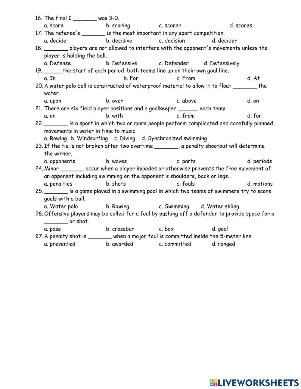 Unit 12- Water Sports