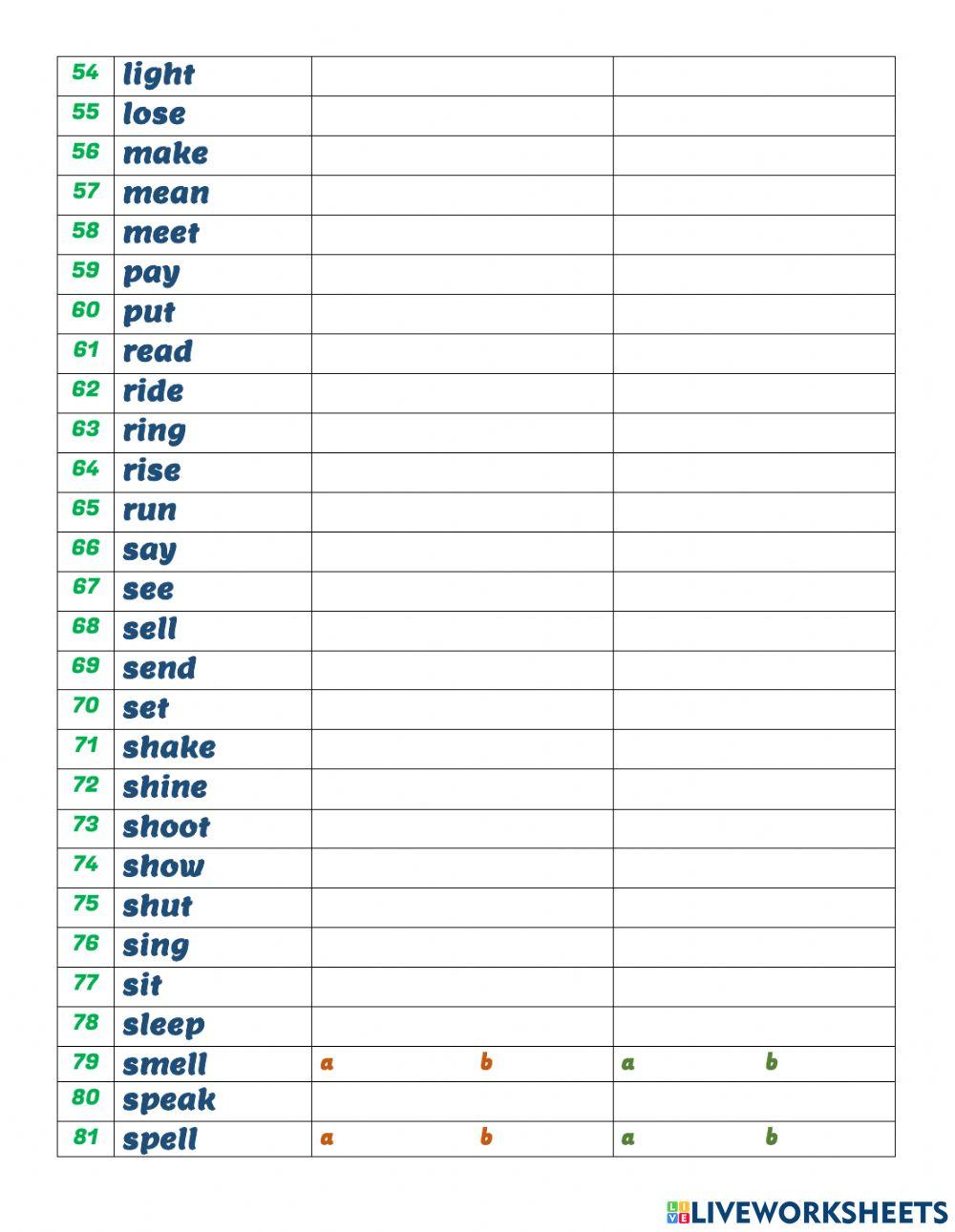 100 irregular verbs