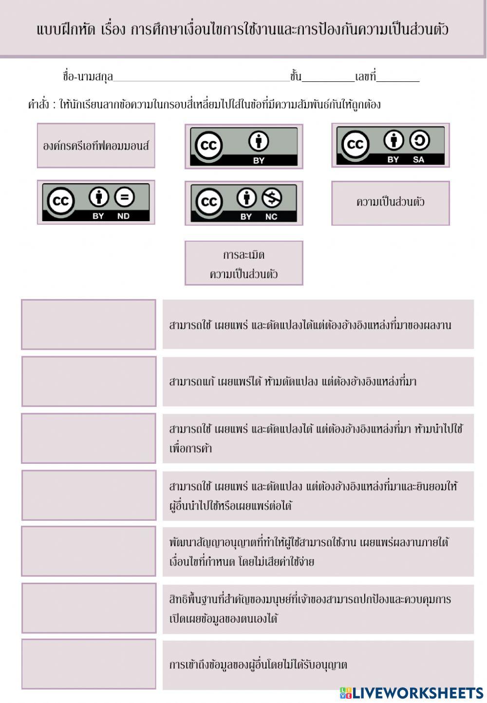 แบบฝึกหัด เรื่อง การศึกษาเงื่อนไขการใช้งานและการป้องกันความเป็นส่วนตัว