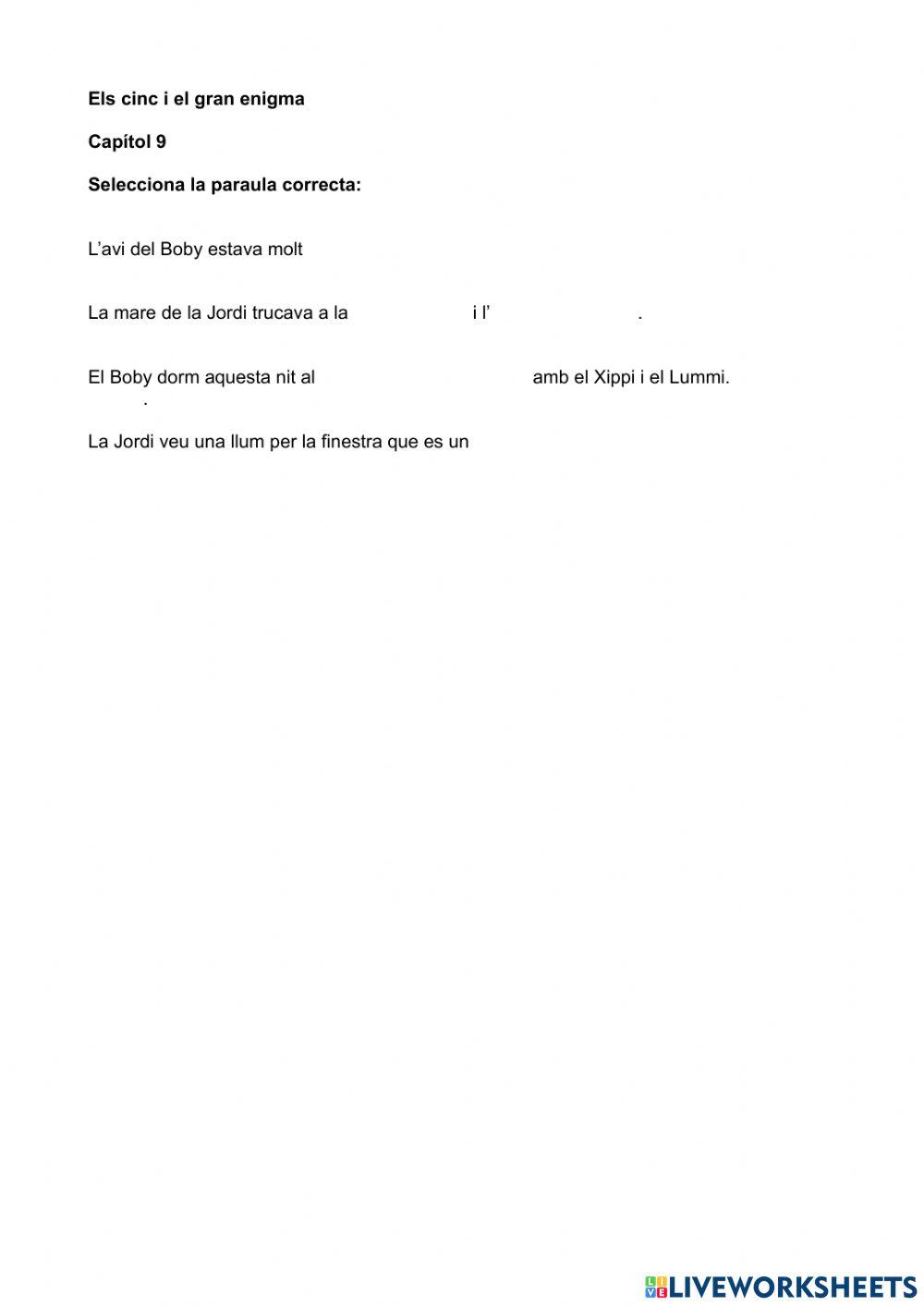 Comprensió lectora Els cinc i el gran enigma Capítol 9