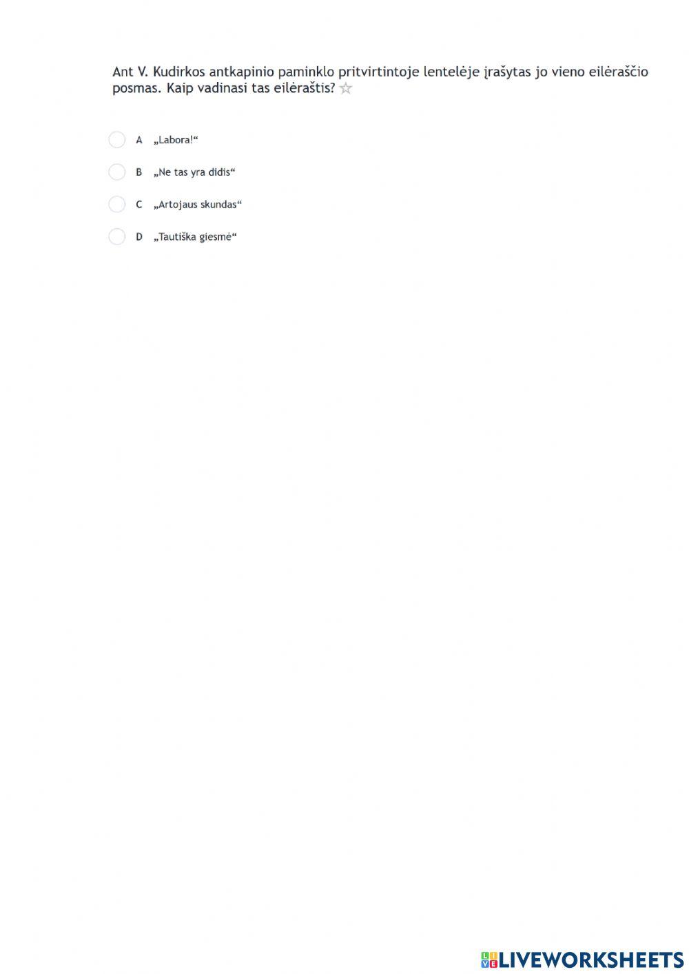 Mokausi: Apibūdinti V. Kudirkos asmenybės ir kūrybos svarbą