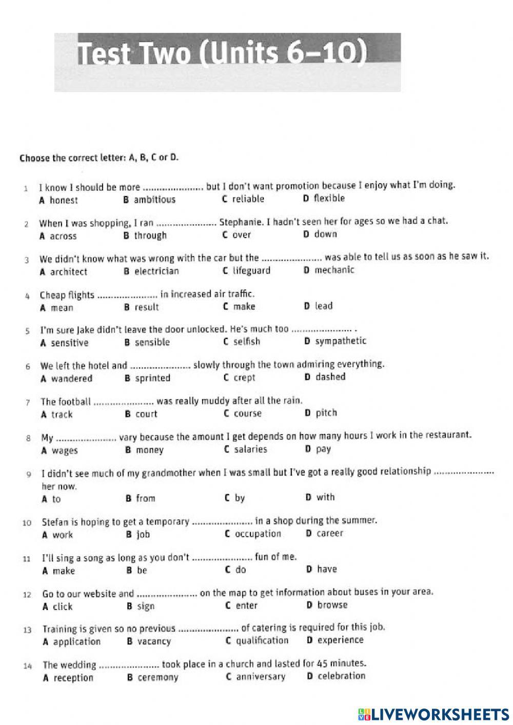 FCE FIRST B2 FINAL VOCABULARY TEST