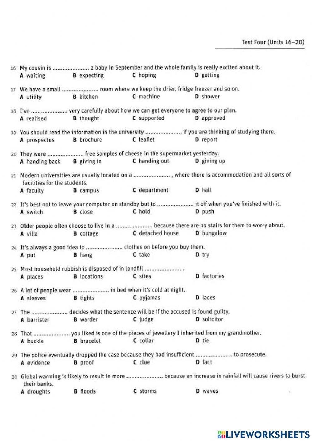FCE FIRST B2 FINAL VOCABULARY TEST