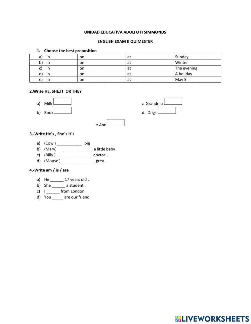 Prepositions, simple present