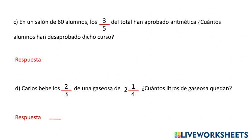 Problemas sobre fracciones
