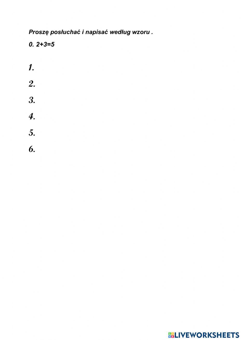 Liczebniki 1-10 Dyktando