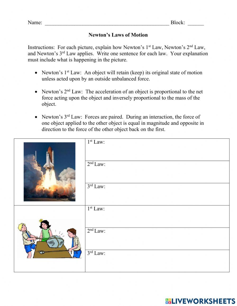 Newton's Laws Examples 123 worksheet Live Worksheets