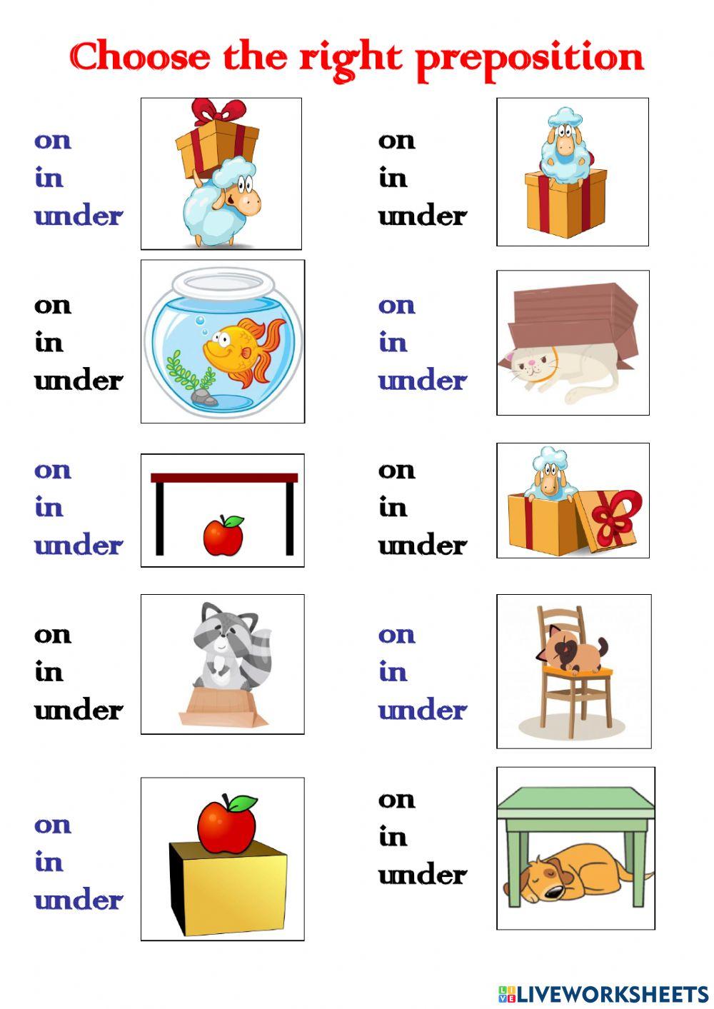 In, On, Under interactive worksheet for 3 | Live Worksheets