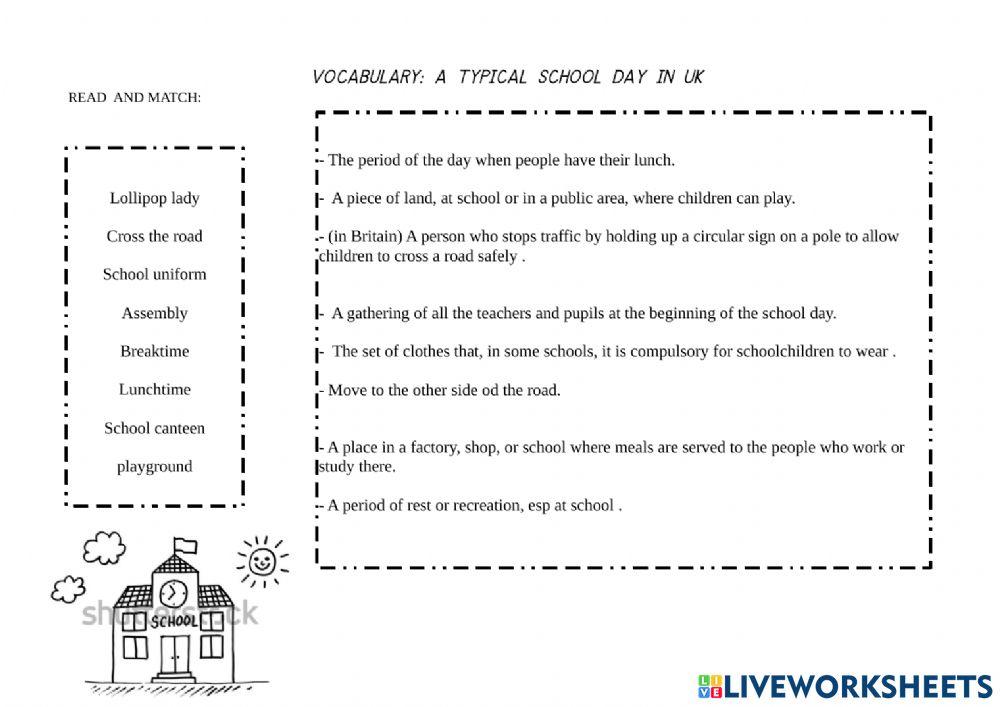 VOCABULARY: A typical school day in UK