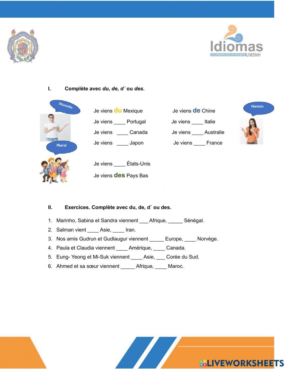 Prépositions pays: provenance