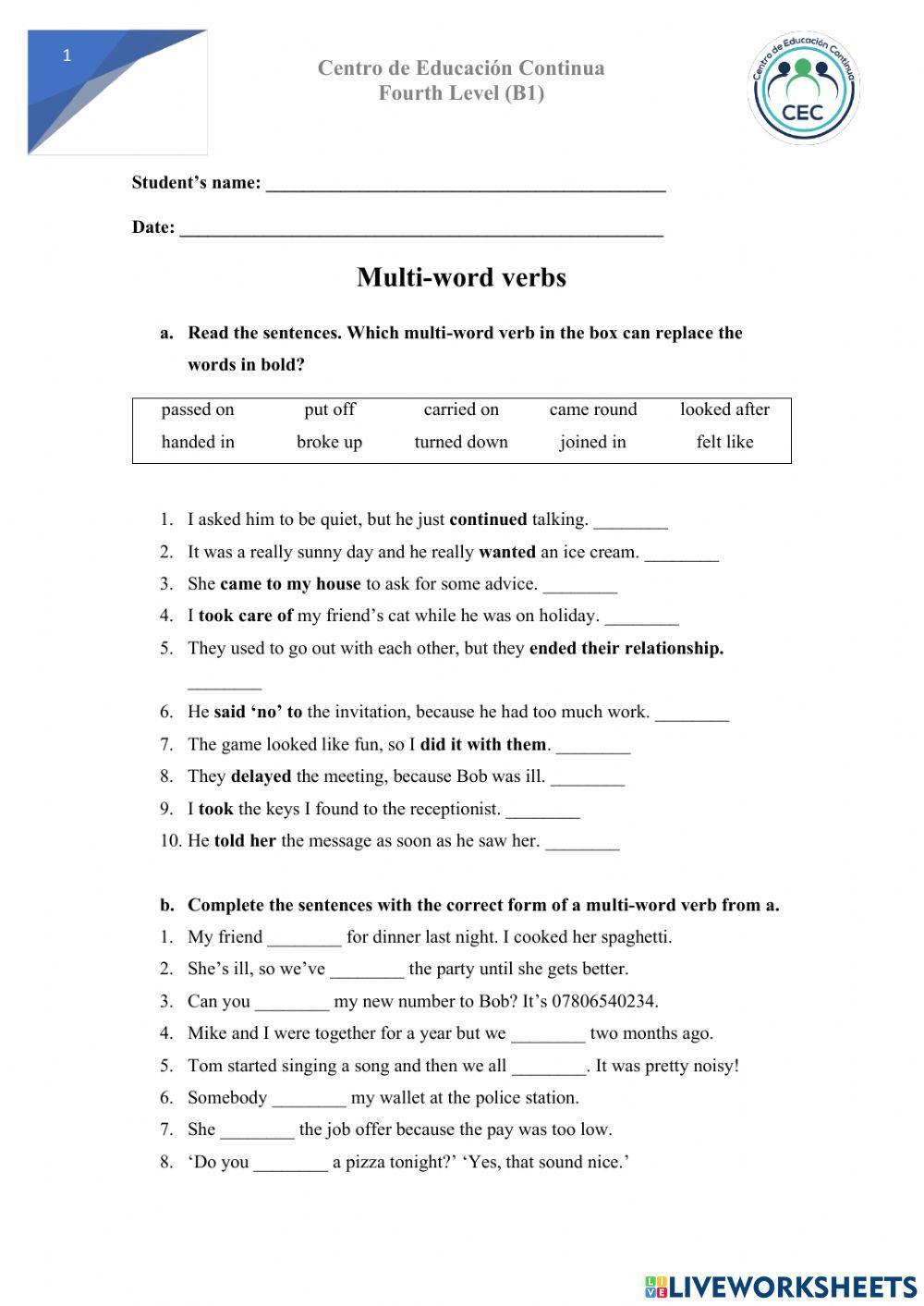 Empower b1 lesson 10a - multiword verbs