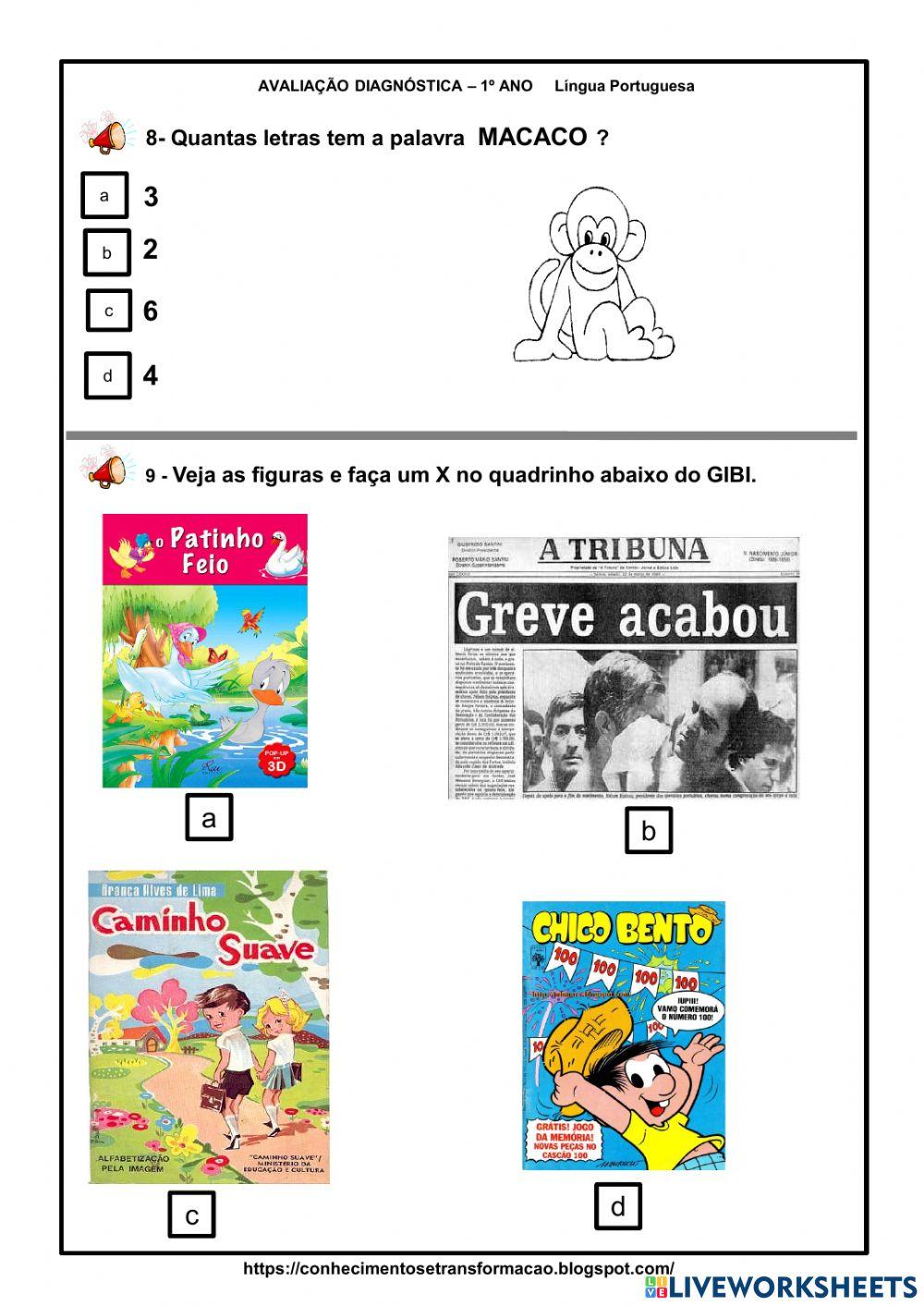 Avaliação diagnóstica do 1° ano