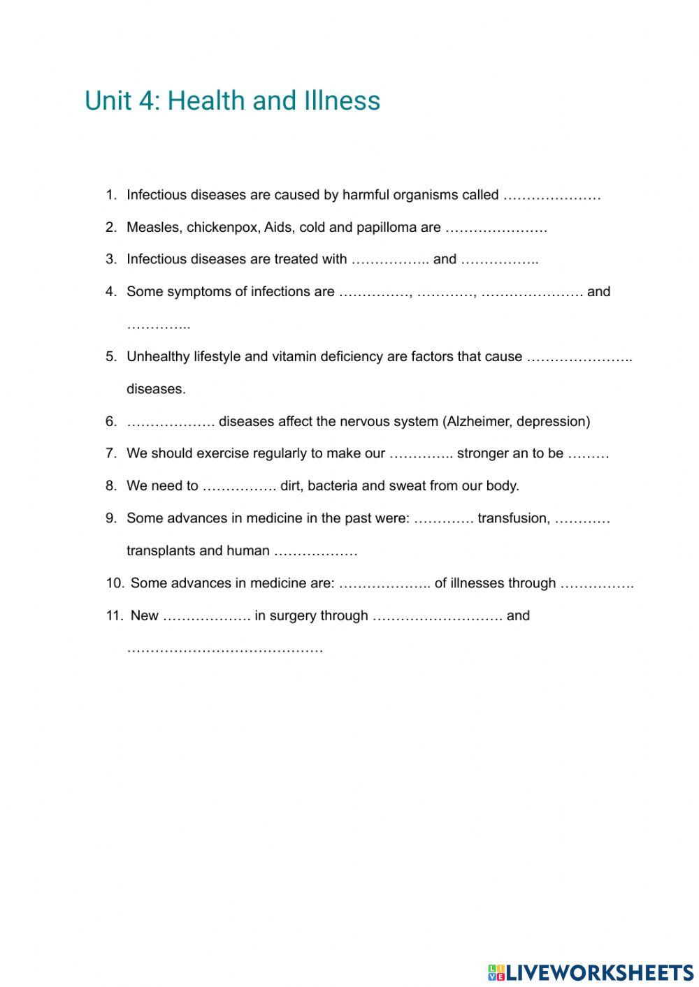 Unit 4: Health and Illness