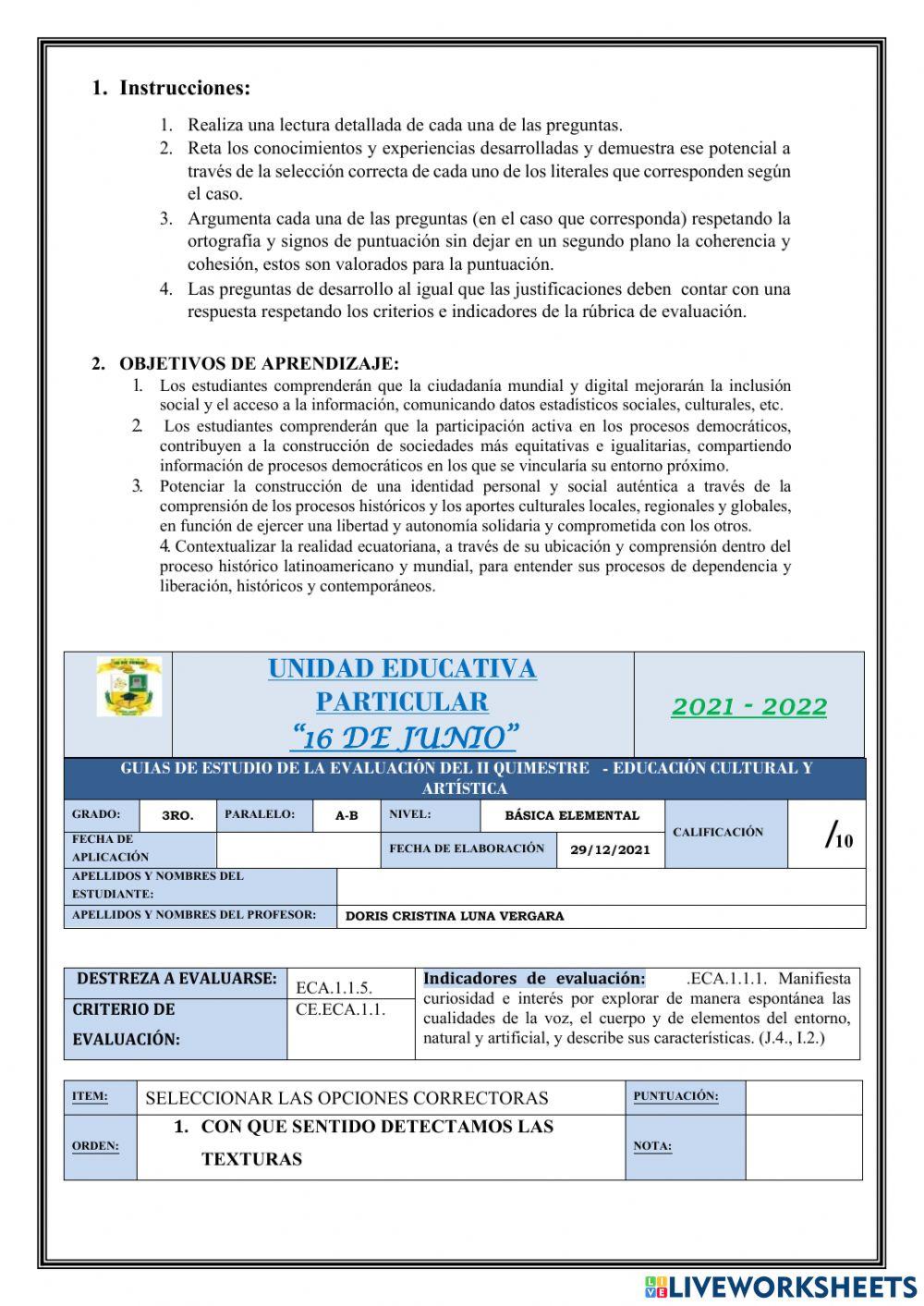 Guìa de estudio tercero