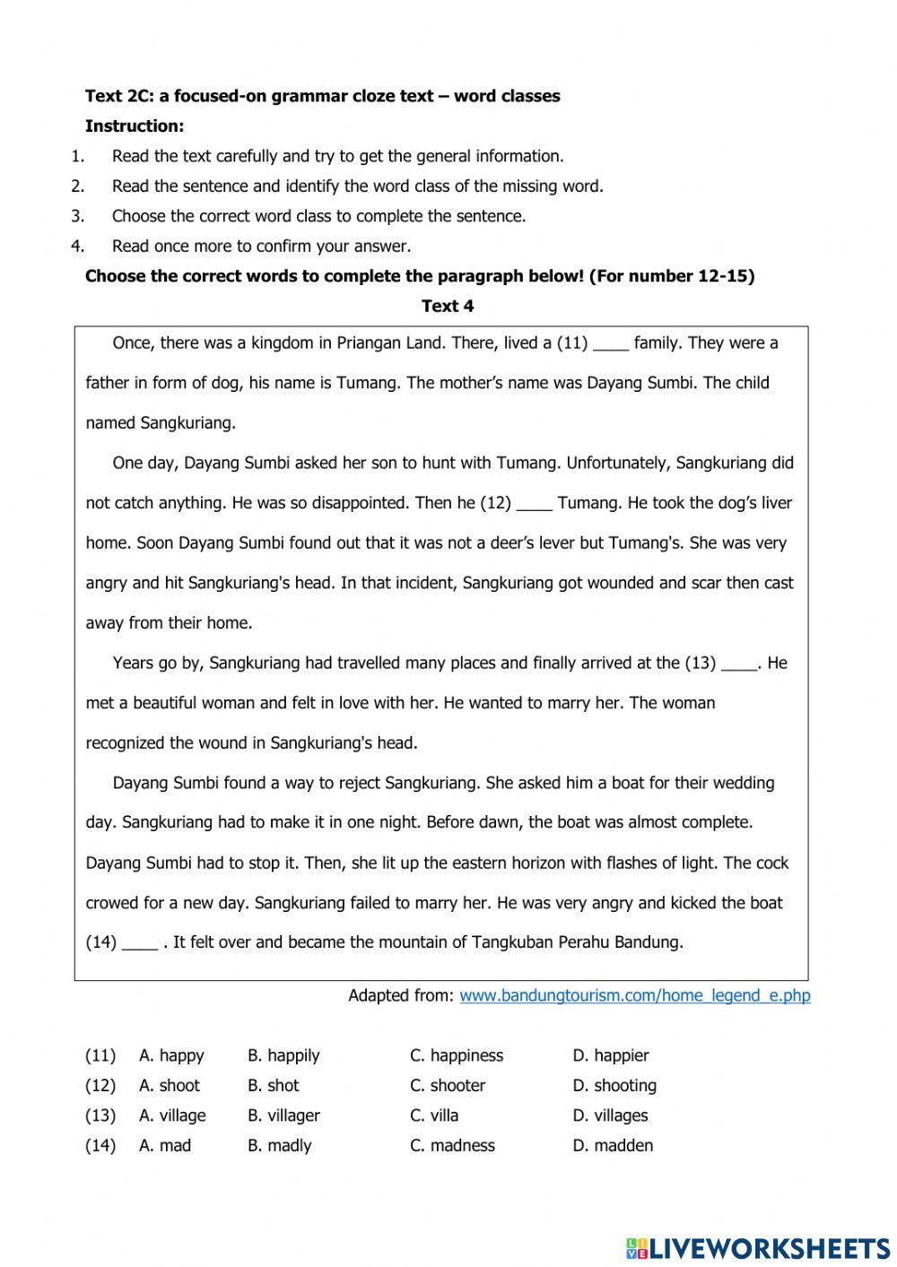 Exercise on Linguistic Features of Narrative Texts