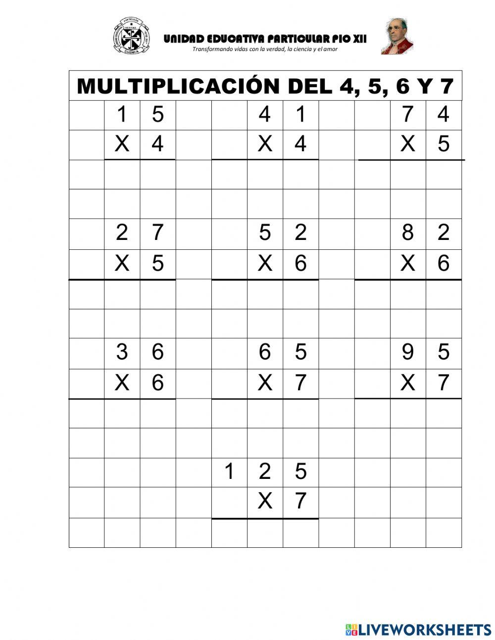 Multiplicación  del 4, 5,6 y 7
