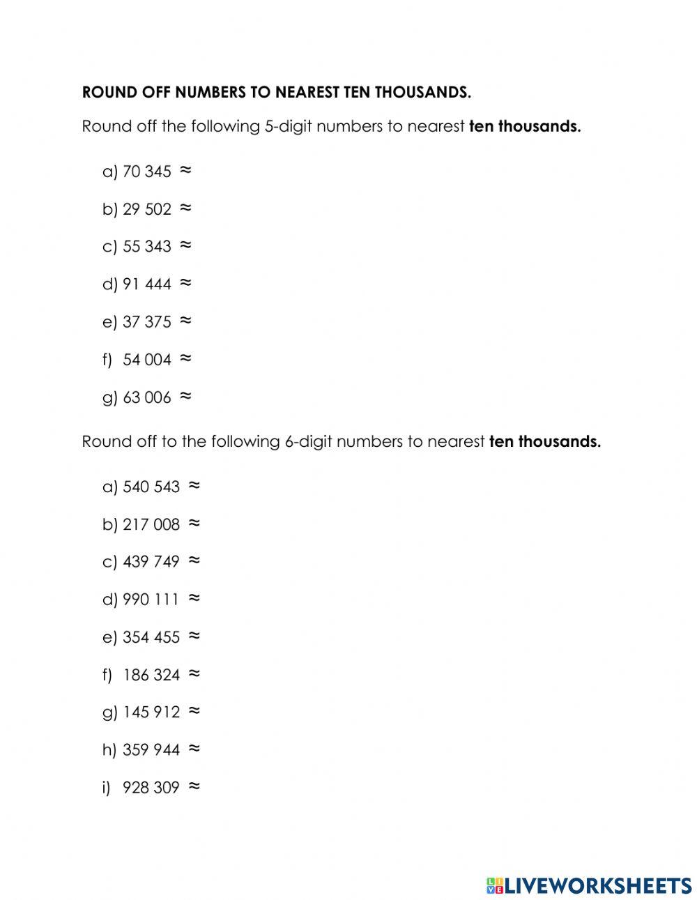 Round off to ne free interactive worksheets 1907036