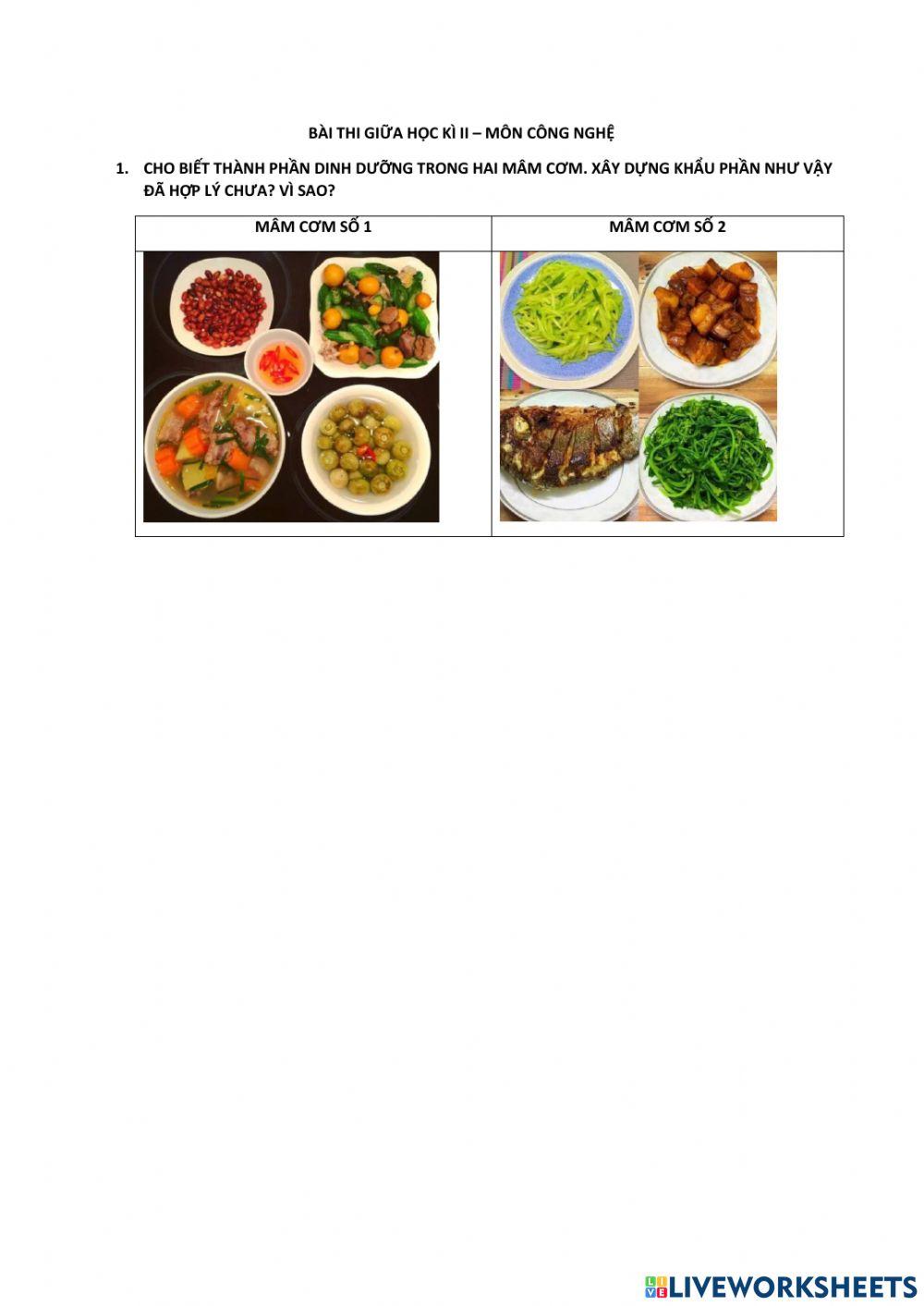 Bài thi giữa học kì ii - công nghệ