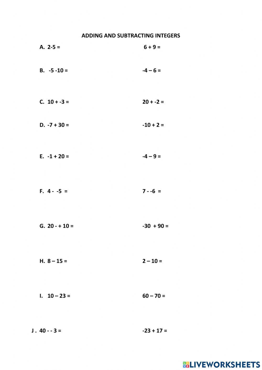 Adding and subtracting Integers 