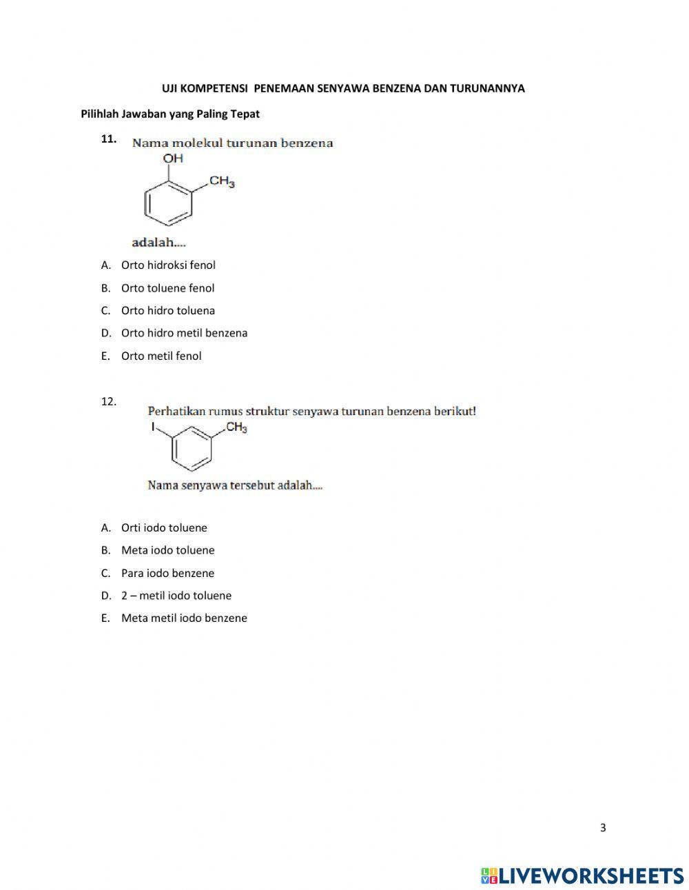 Uji Kompetensi Senyawa Benzena
